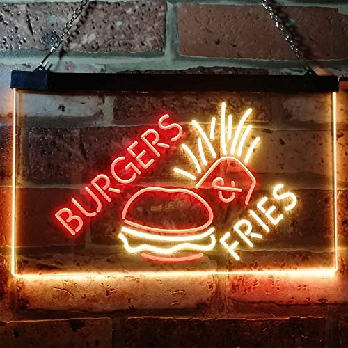 Hamburgers Burgers Fries Dual LED Neon Light Sign